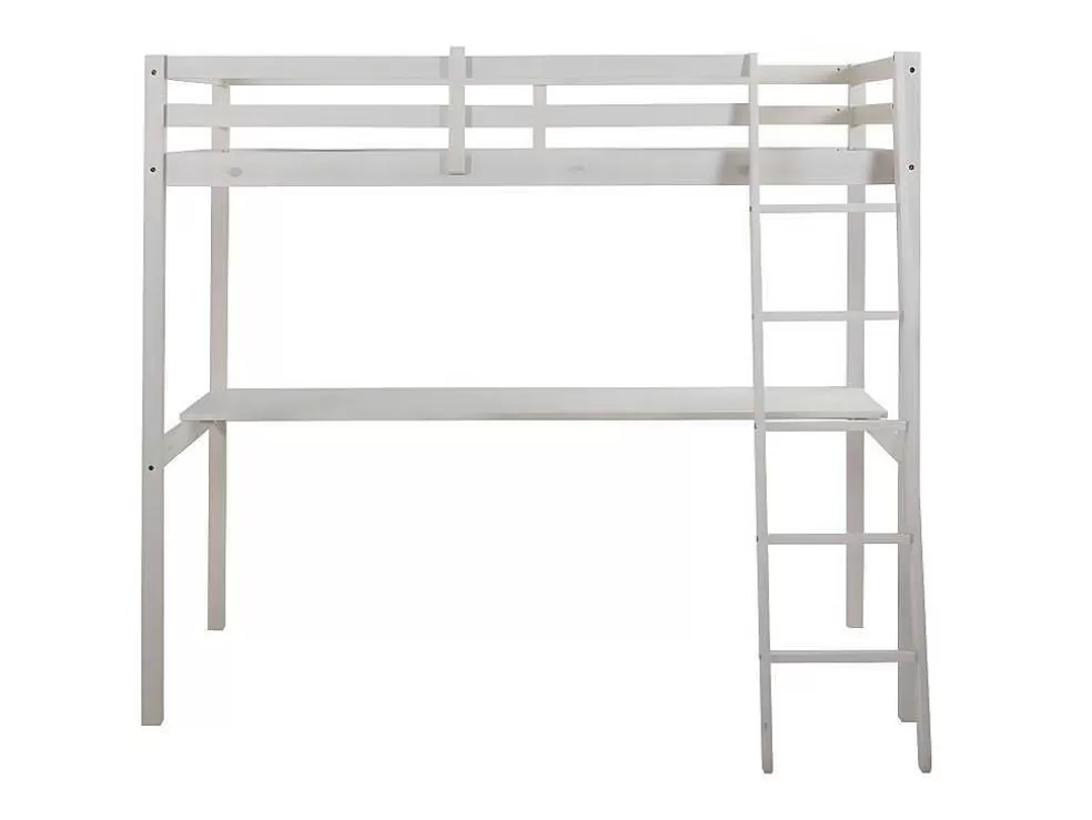 Vente-unique Cama Mezzanine Com Secretária 90X190 Cm Em Pinho Macico Esbranquicado - Gedeon* Cama Alta