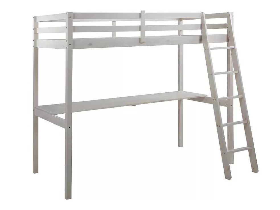 Vente-unique Cama Mezzanine Com Secretária 90X190 Cm Em Pinho Macico Esbranquicado - Gedeon* Cama Alta