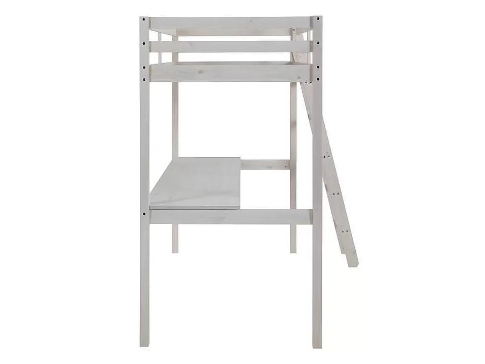 Vente-unique Cama Mezzanine Com Secretária 90X190 Cm Em Pinho Macico Esbranquicado - Gedeon* Cama Alta