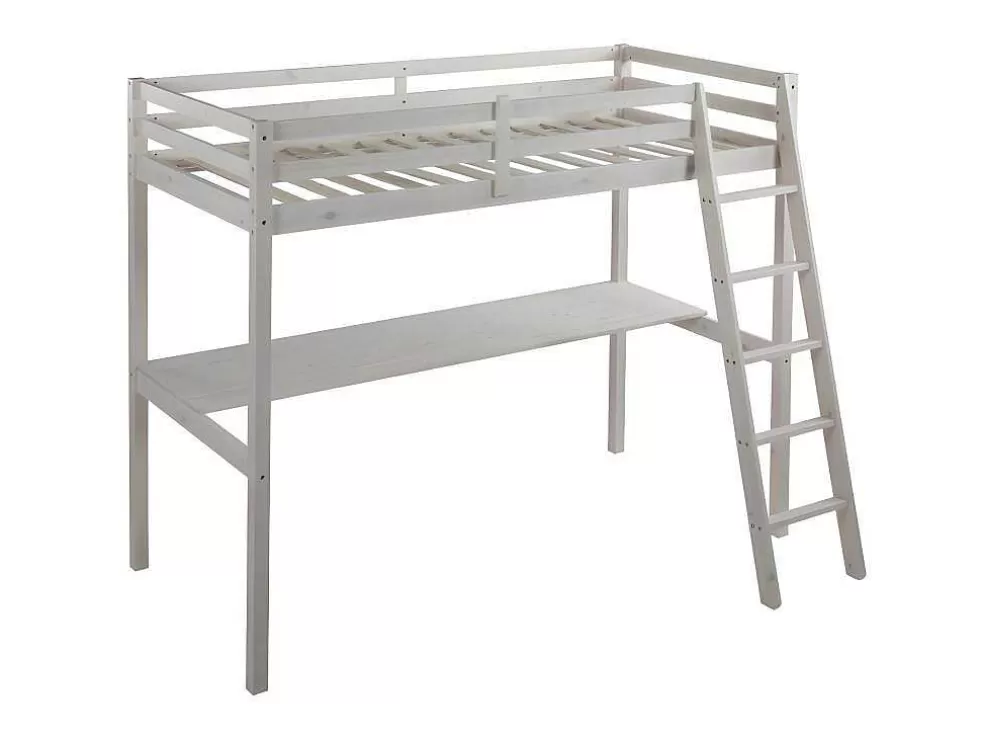 Vente-unique Cama Mezzanine Com Secretária 90X190 Cm Em Pinho Macico Esbranquicado - Gedeon* Cama Alta