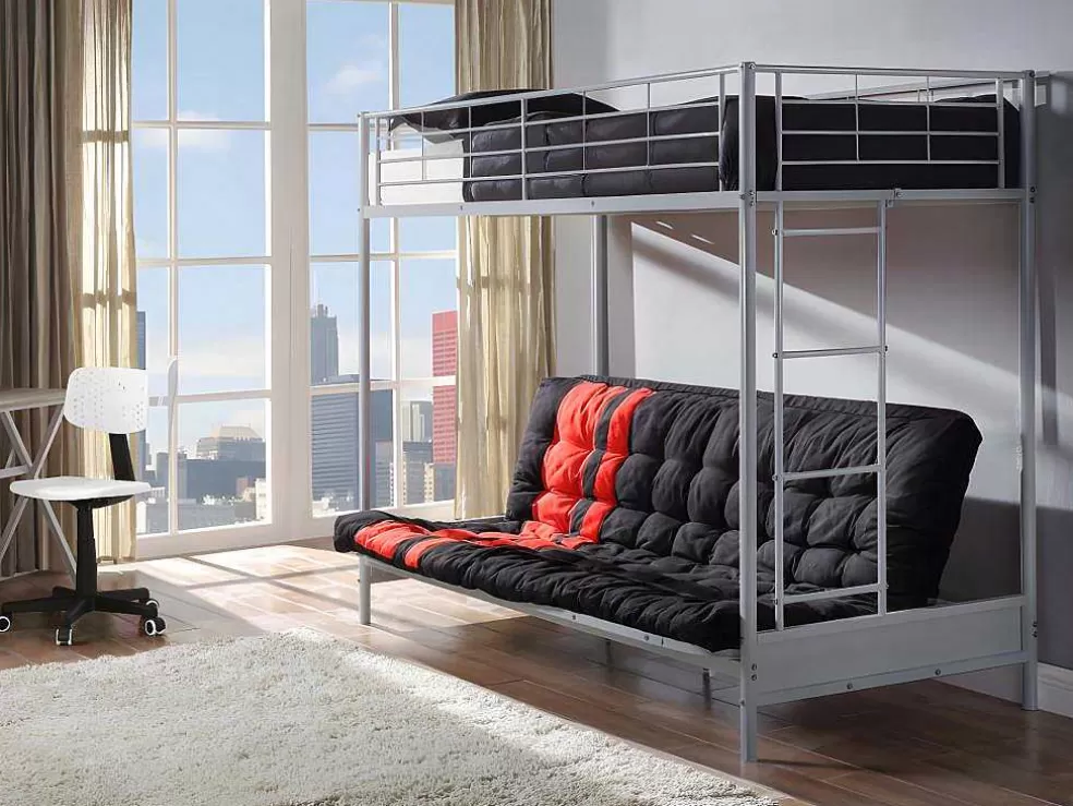 Vente-unique Cama Mezzanine 90X190 Cm Com Sofá Convertivel Em Metal Prateado - Modulo Iv* Cama Alta