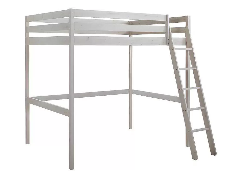 Vente-unique Cama Mezzanine 140X190 Cm Em Pinho Macico Esbranquicado + Colchão - Gedeon* Cama Alta