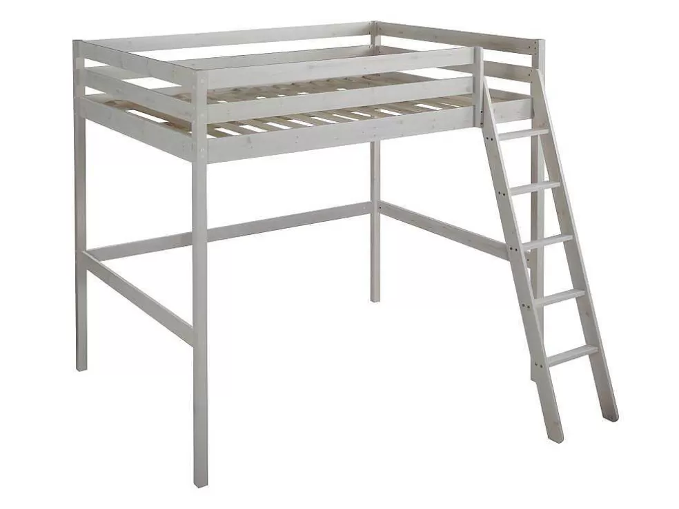 Vente-unique Cama Mezzanine 140X190 Cm Em Pinho Macico Esbranquicado + Colchão - Gedeon* Cama Alta