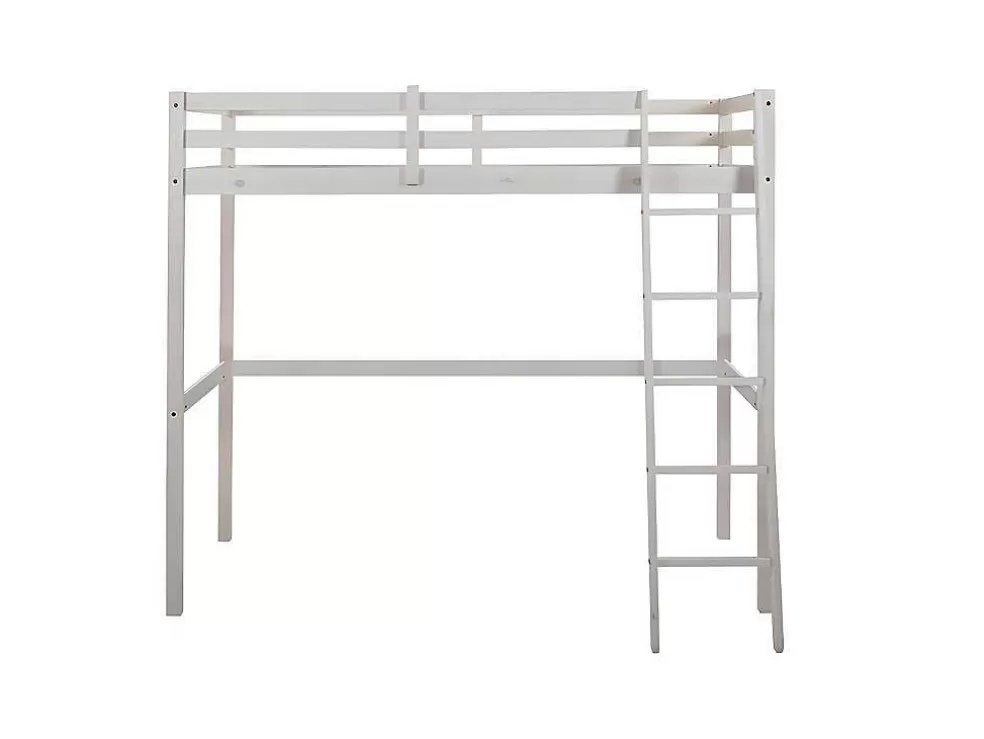 Vente-unique Cama Mezzanine 90X190 Cm Em Pinho Macico Esbranquicado + Colchão - Gedeon* Cama Alta