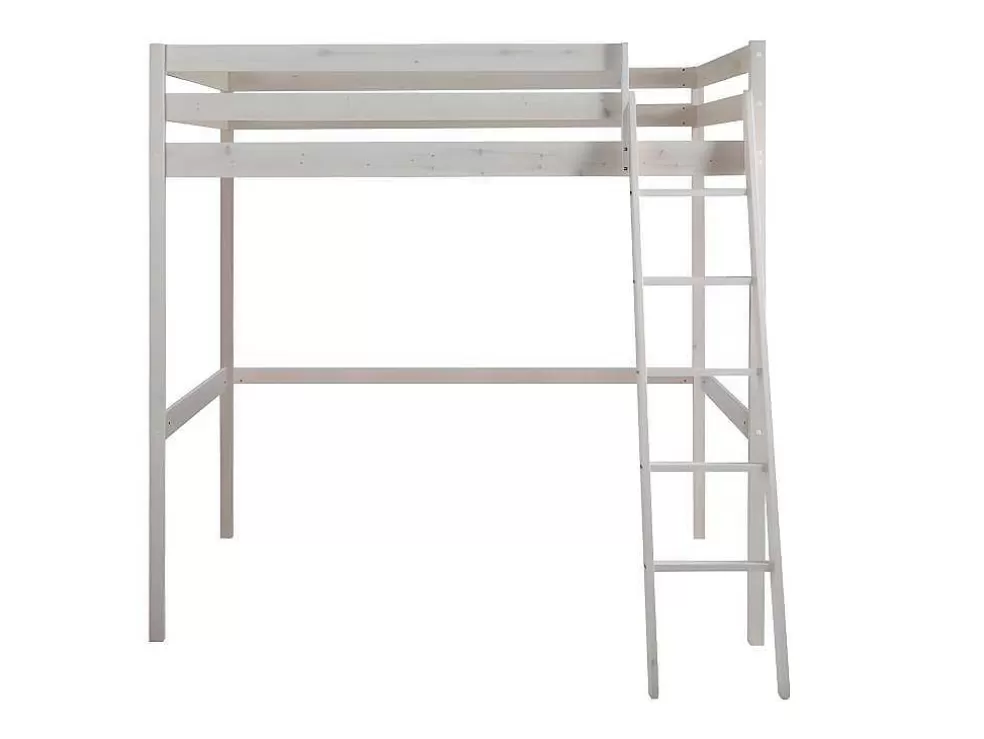 Vente-unique Cama Mezzanine 140X190 Cm Em Pinho Macico Esbranquicado + Colchão - Gedeon* Cama Alta
