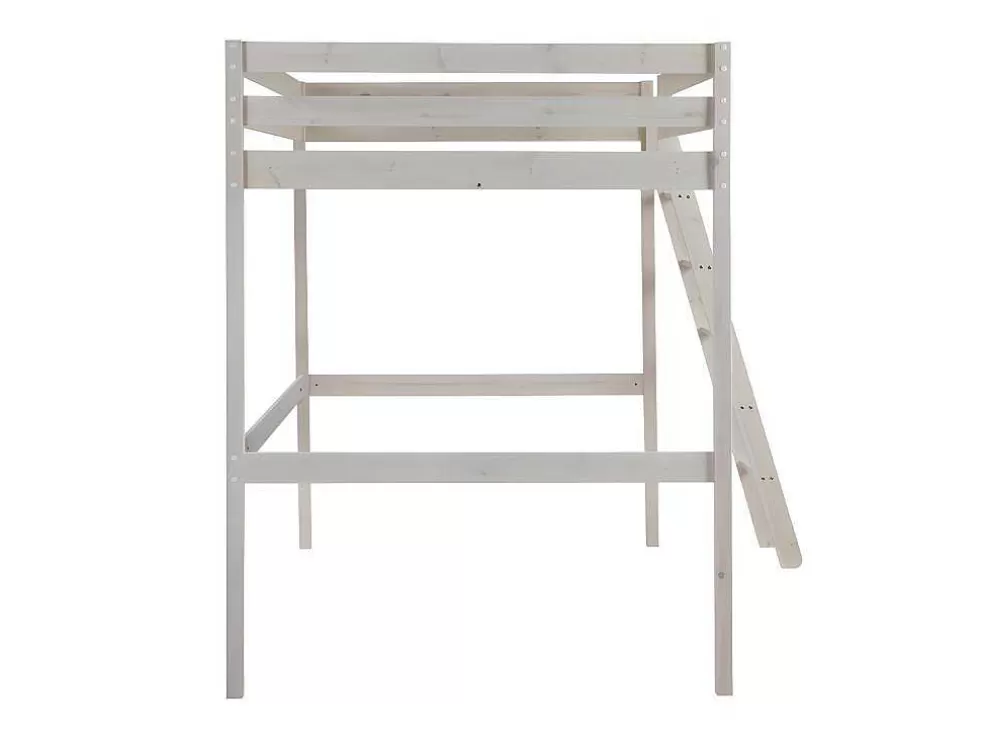 Vente-unique Cama Mezzanine 140X190 Cm Em Pinho Macico Esbranquicado + Colchão - Gedeon* Cama Alta