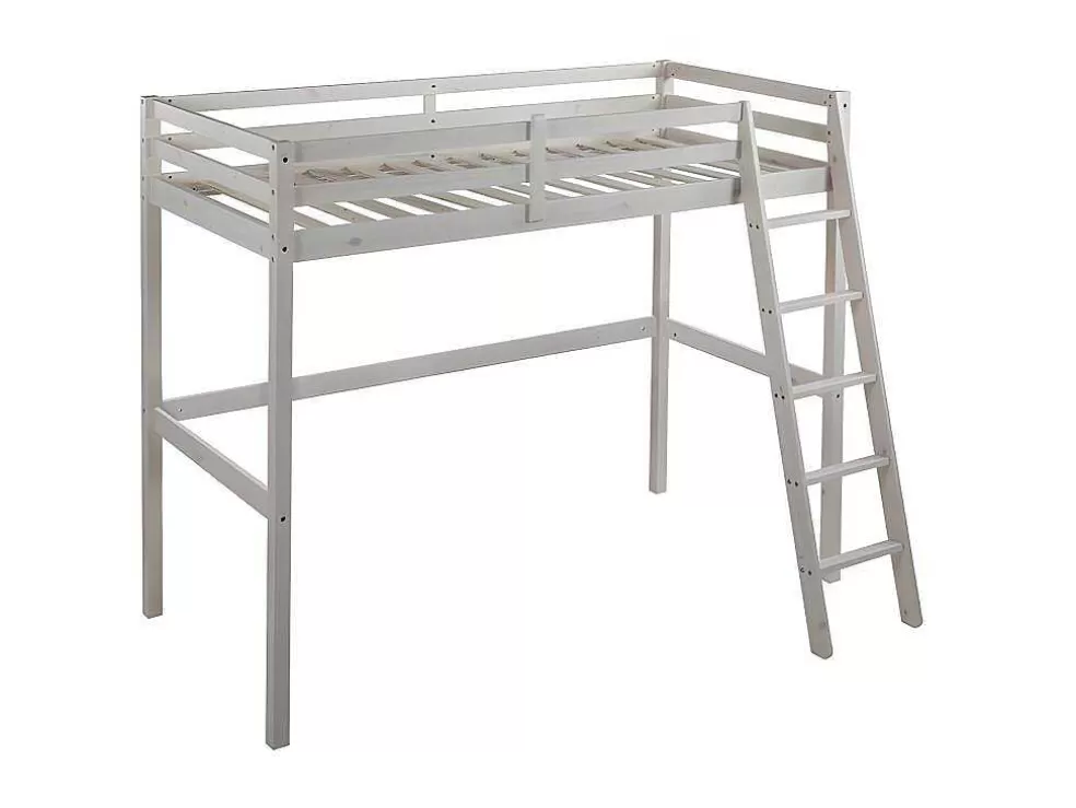 Vente-unique Cama Mezzanine 90X190 Cm Em Pinho Macico Esbranquicado + Colchão - Gedeon* Cama Alta