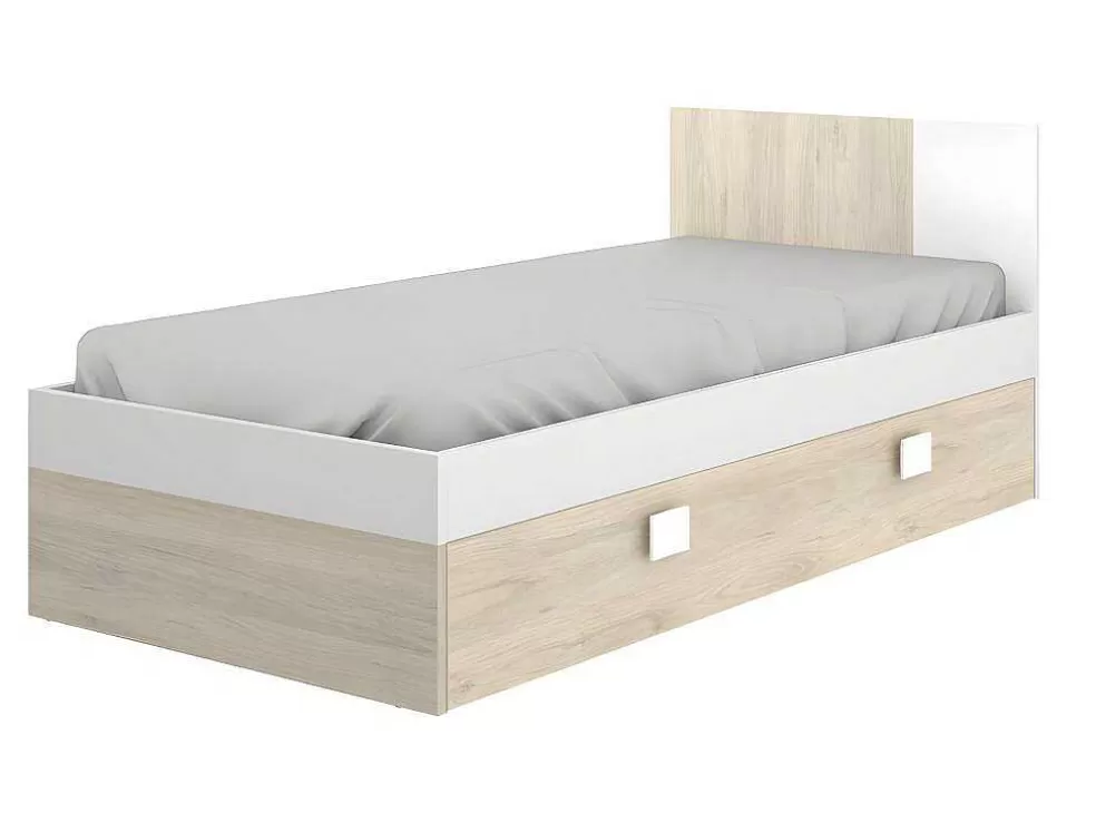 Vente-unique Cama Para Crianças 2X90X190 Cm Em Natural E Branco + Sommier + Colchões - Sonia* Cama Dupla