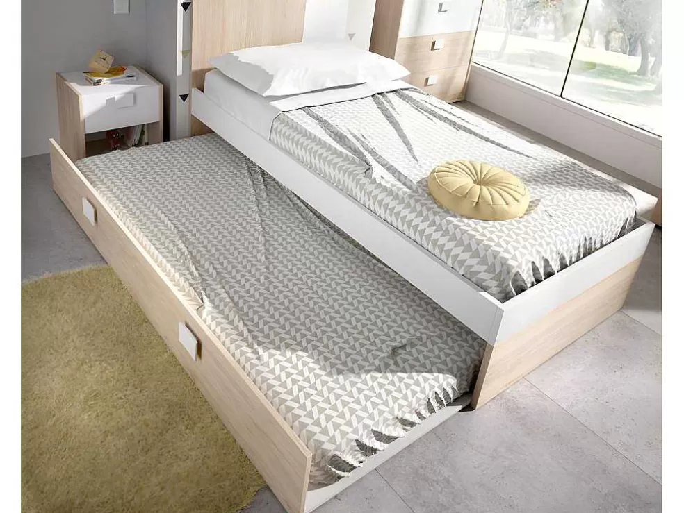 Vente-unique Cama Para Crianças 2X90X190 Cm Em Natural E Branco + Sommier + Colchões - Sonia* Cama Dupla