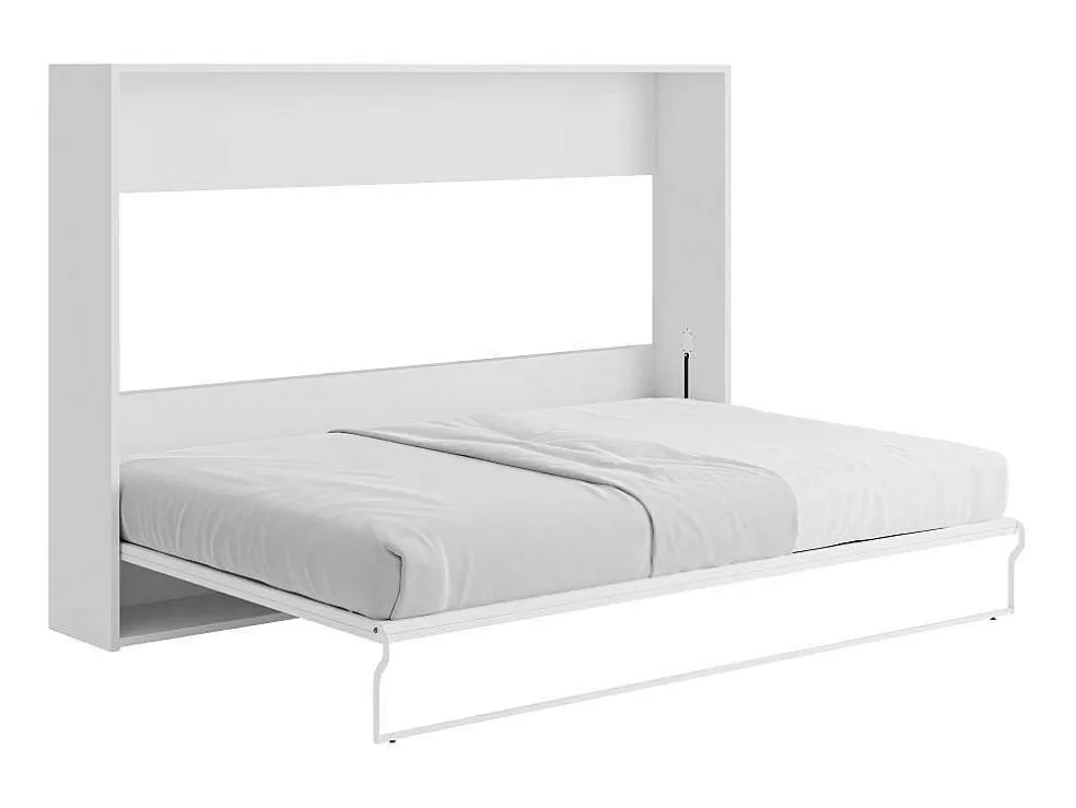 Vente-unique Cama Rebatível 140 X 200 Cm, Abertura Manual Horizontal, Branco E Cinza + Colchão - Malina Ii* Cama Rebatível