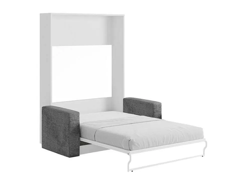Vente-unique Cama Rebatível Sofá 140 X 200 Cm Abertura Vertical Manual Branco E Cinza + Colchão - Vaciala Ii* Cama Rebatível