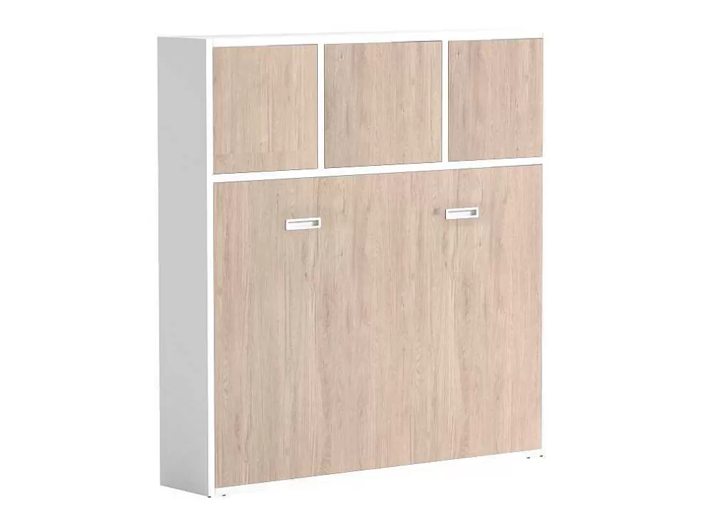 Vente-unique Cama Rebatível 140X200 Cm Abertura Horizontal Manual Com Espacos De Arrumação Cor Natural E Branco - Elianor Ii* Cama Rebatível