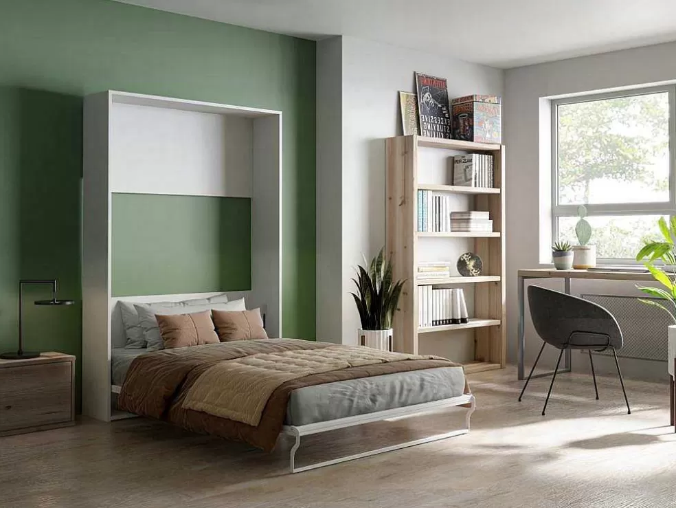 Vente-unique Cama Rebatível 140X200 Cm Abertura Vertical Manual Branco - Malina Ii* Cama De Adulto