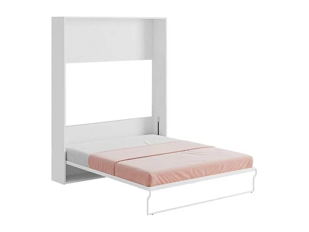 Vente-unique Cama Rebatível 160X200 Cm Abertura Vertical Manual Branco E Cinza - Malina Ii* Cama Rebatível