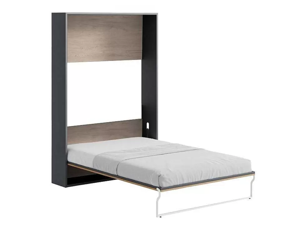Vente-unique Cama Rebatível 140X200 Cm Abertura Vertical Manual Cor Natural E Antracite - Malina Ii* Cama Rebatível