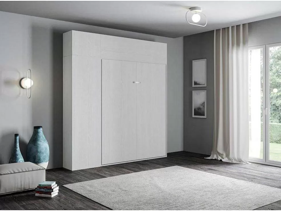 ITAMOBY Cama Retratil 160 Vertical Kentaro Com Armário Coluna E Armários Suspensos Cinza Branca* Cama Rebatível