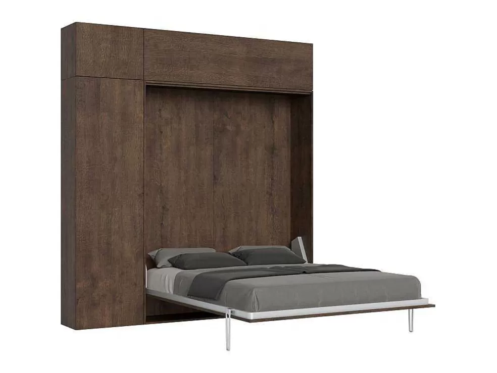 ITAMOBY Cama Retratil 160 Vertical Kentaro Com Armário Coluna E Armários Suspensos Nogueira* Cama Rebatível