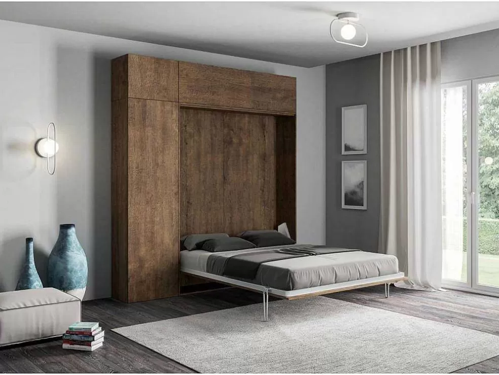 ITAMOBY Cama Retratil 140 Vertical Kentaro Com Armário Coluna E Armários Suspensos Nogueira* Cama Rebatível