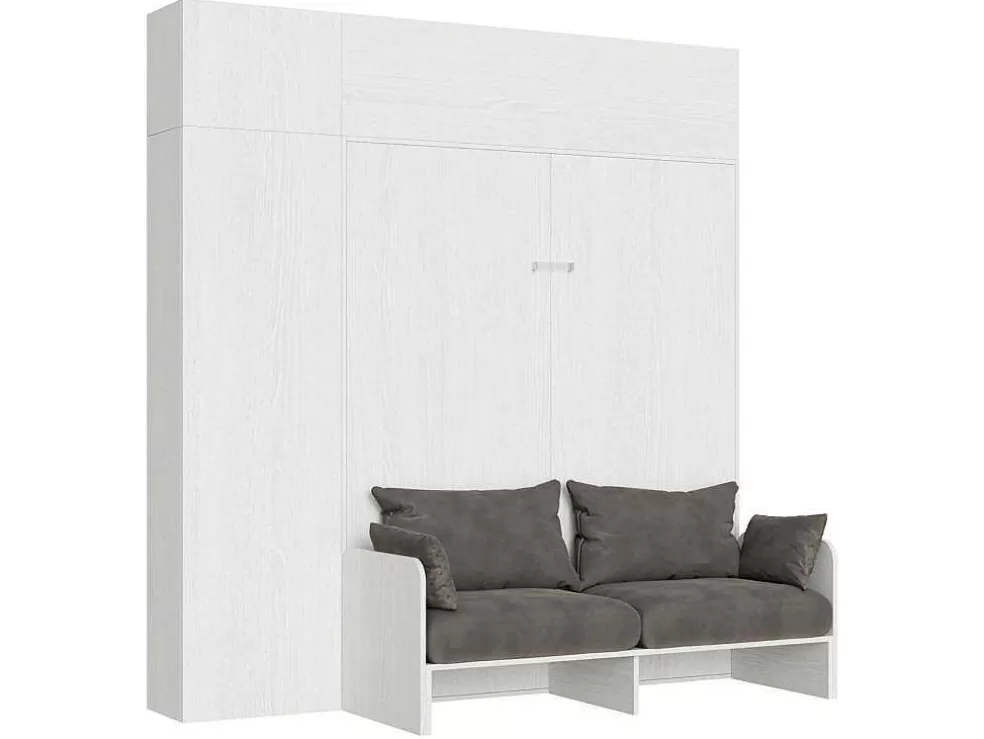 ITAMOBY Cama Retratil 160 Vertical Kentaro Sofá Com Armário Coluna E Armários Suspensos Cinza Branca - Alessia 20* Cama Rebatível