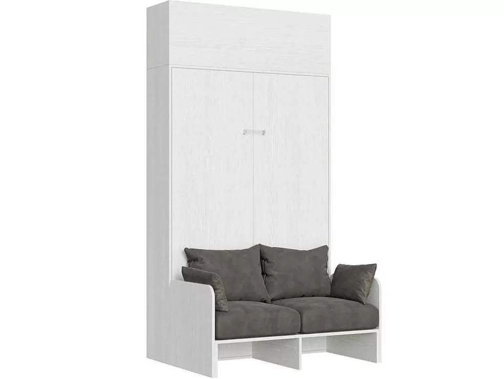 ITAMOBY Cama Retratil 120 Vertical Kentaro Sofá Com Armário Suspenso Cinza Branca - Alessia 20* Cama Rebatível