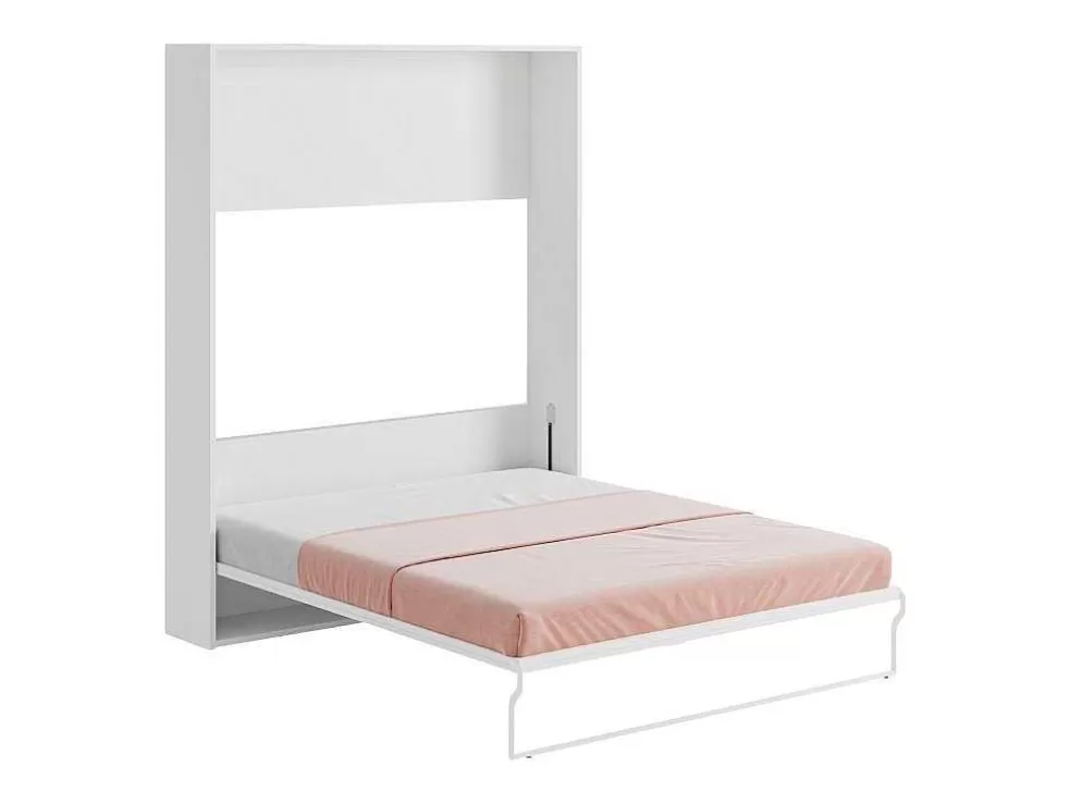 Vente-unique Cama Retratil 160 X 200 Cm Abertura Vertical Manual Branca E Cinza + Colchão - Malina Ii* Cama Rebatível