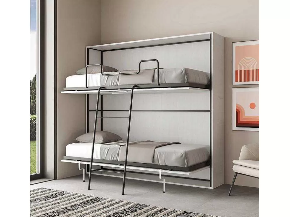 ITAMOBY Cama Retratil Beliche Solteiro Horizontal Kando Com Colchões Cinza Branca* Cama Rebatível
