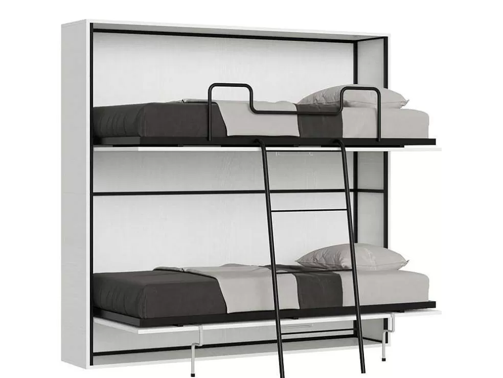 ITAMOBY Cama Retratil Beliche Solteiro Horizontal Kando Com Colchões Cinza Branca* Cama Rebatível