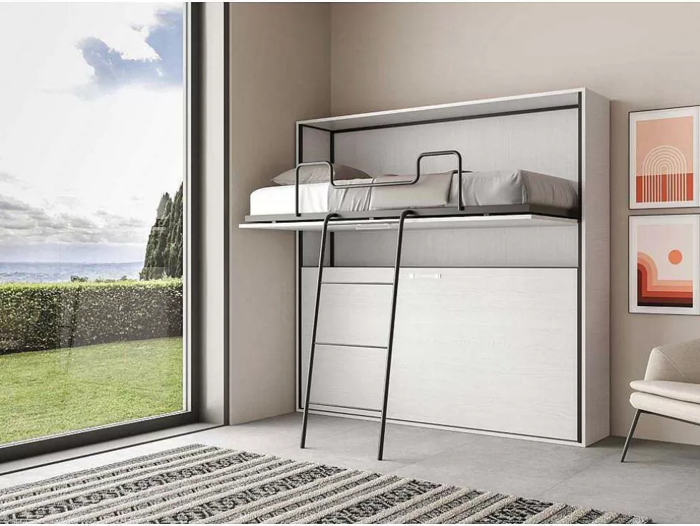 ITAMOBY Cama Retratil Beliche Solteiro Horizontal Kando Com Colchões Cinza Branca* Cama Rebatível