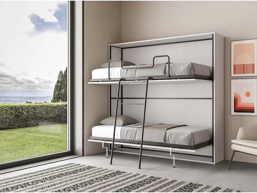 ITAMOBY Cama Retratil Beliche Solteiro Horizontal Kando Com Colchões Cinza Branca* Cama Rebatível