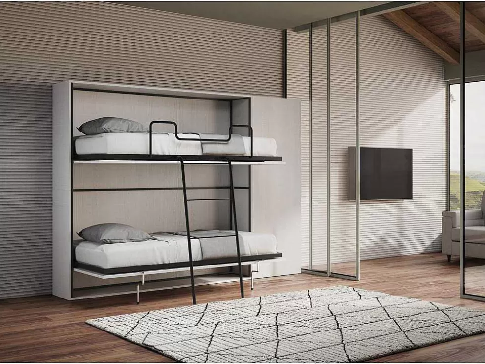 ITAMOBY Cama Retratil Beliche Solteiro Horizontal Kando Com Colchões Composicao H Cinza Branca* Cama Rebatível