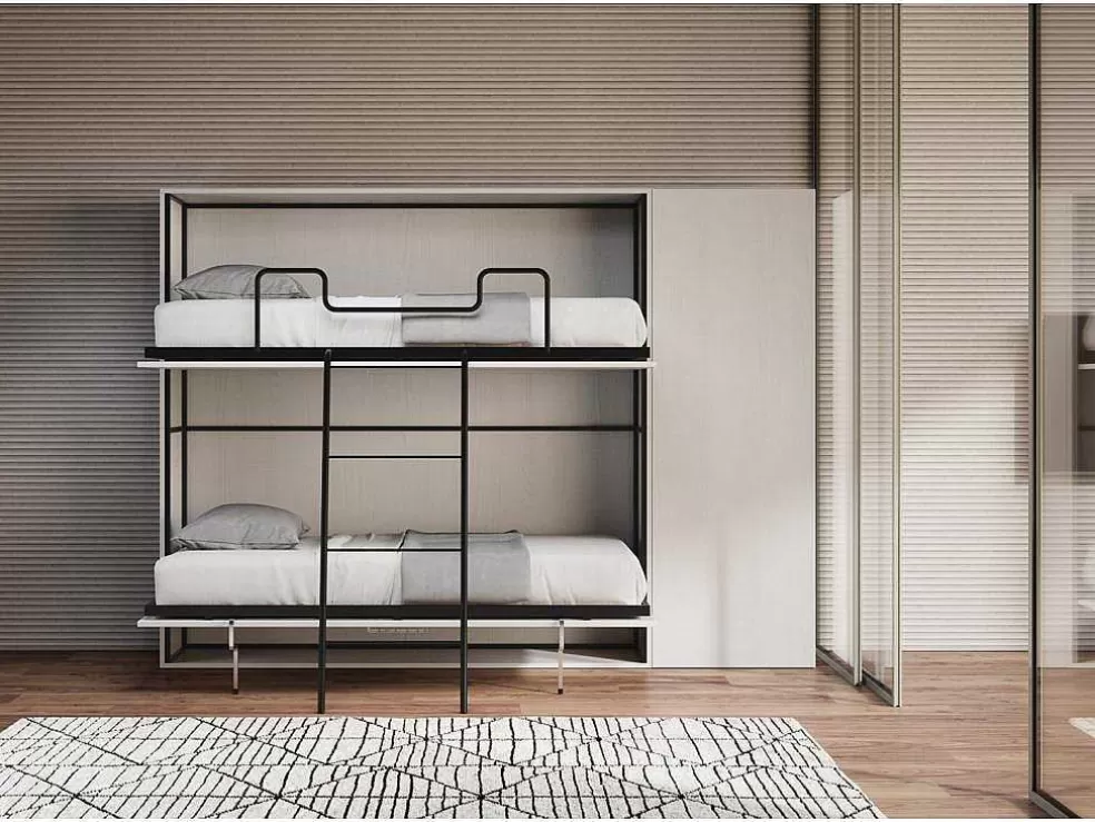 ITAMOBY Cama Retratil Beliche Solteiro Horizontal Kando Com Colchões Composicao H Cinza Branca* Cama Rebatível