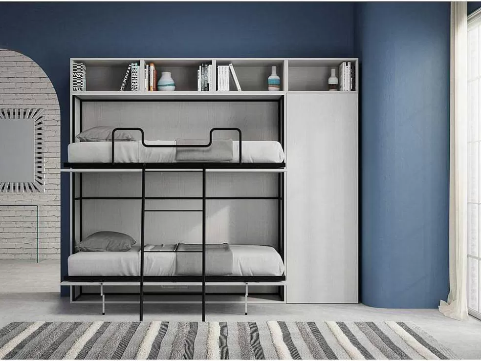 ITAMOBY Cama Retratil Beliche Solteiro Horizontal Kando Com Colchões Composicao I Cinza Branca* Cama Rebatível