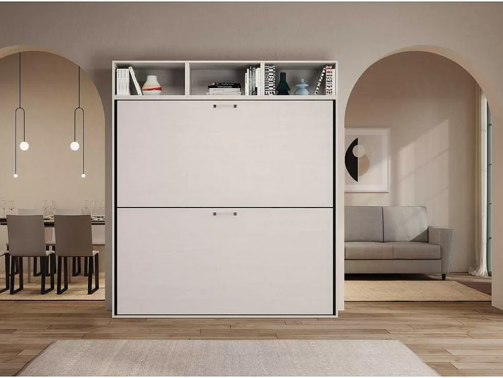 ITAMOBY Cama Retratil Beliche Solteiro Horizontal Kando Composicao L Cinza Branca* Cama Rebatível