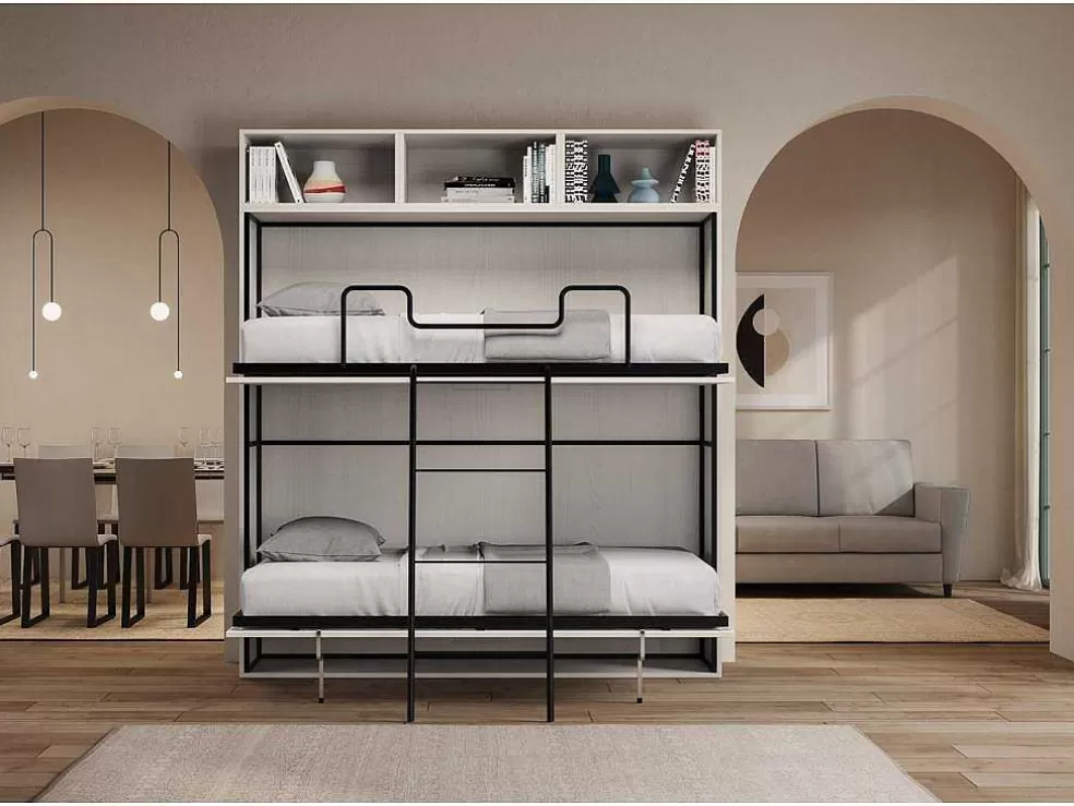 ITAMOBY Cama Retratil Beliche Solteiro Horizontal Kando Composicao L Cinza Branca* Cama Rebatível