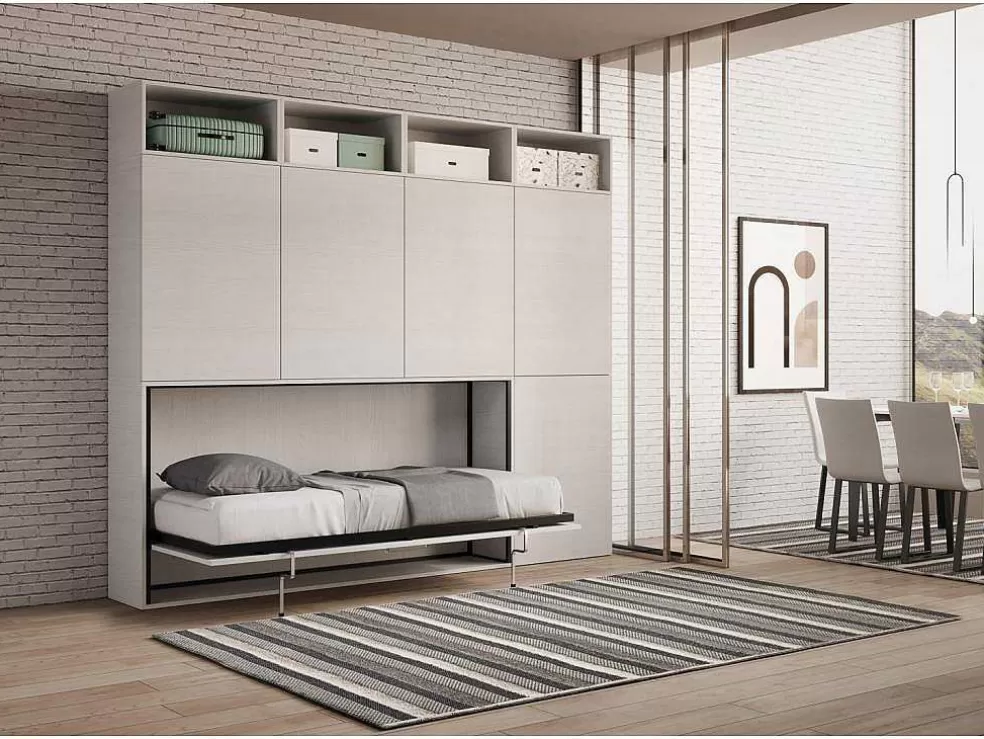 ITAMOBY Cama Retratil Solteiro Horizontal Kando Com Colchão Composicao B Cinza Branca* Cama Rebatível