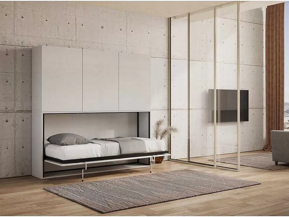 ITAMOBY Cama Retratil Solteiro Horizontal Kando Com Colchão Composicao D Cinza Branca* Cama Rebatível