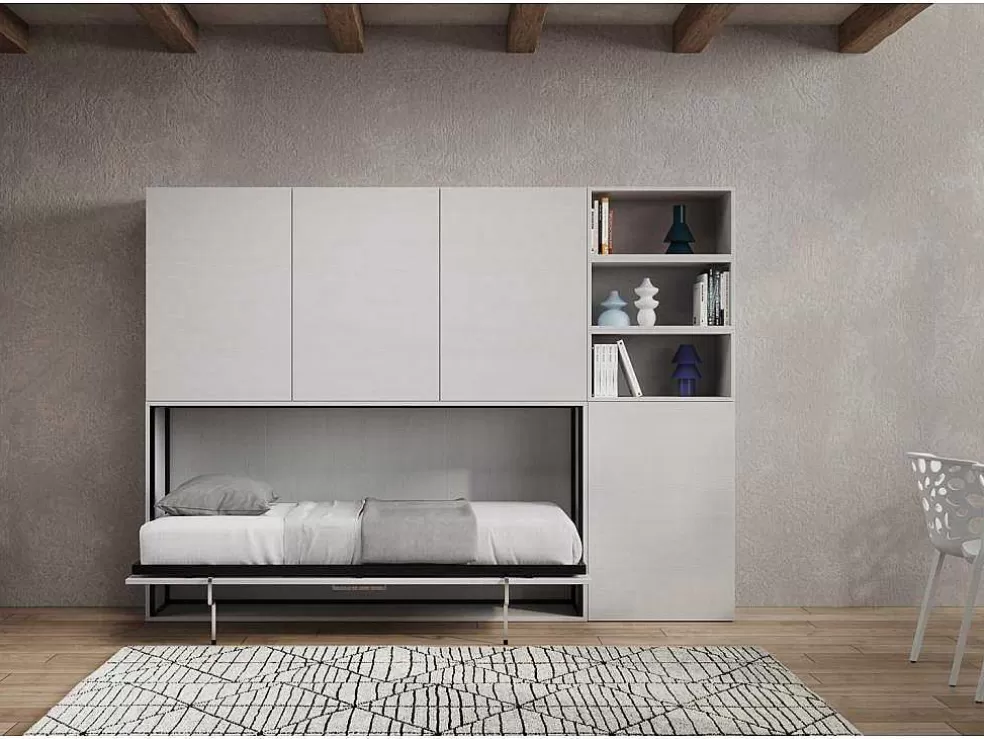 ITAMOBY Cama Retratil Solteiro Horizontal Kando Com Colchão Composicao F Cinza Branca* Cama Rebatível