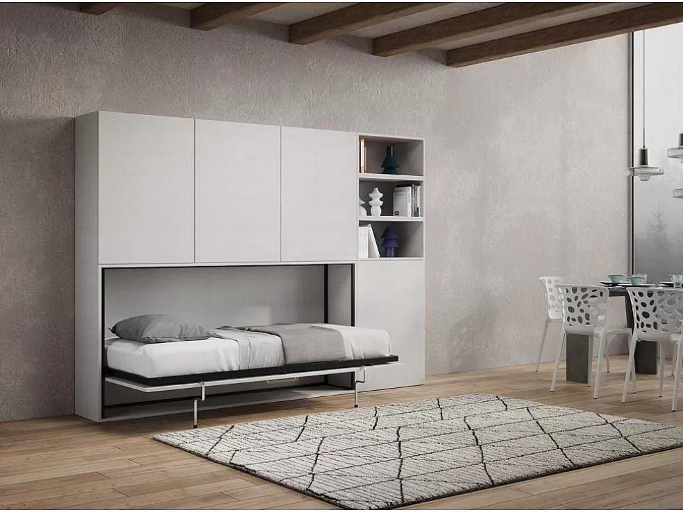 ITAMOBY Cama Retratil Solteiro Horizontal Kando Com Colchão Composicao F Cinza Branca* Cama Rebatível