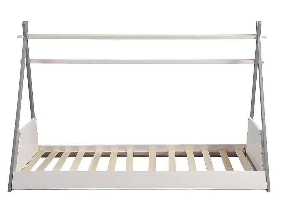 Vente-unique Cama Tenda De 90X190 Cm Em Pinho Cor Branco E Cinza - Sioux* Cama De Criança