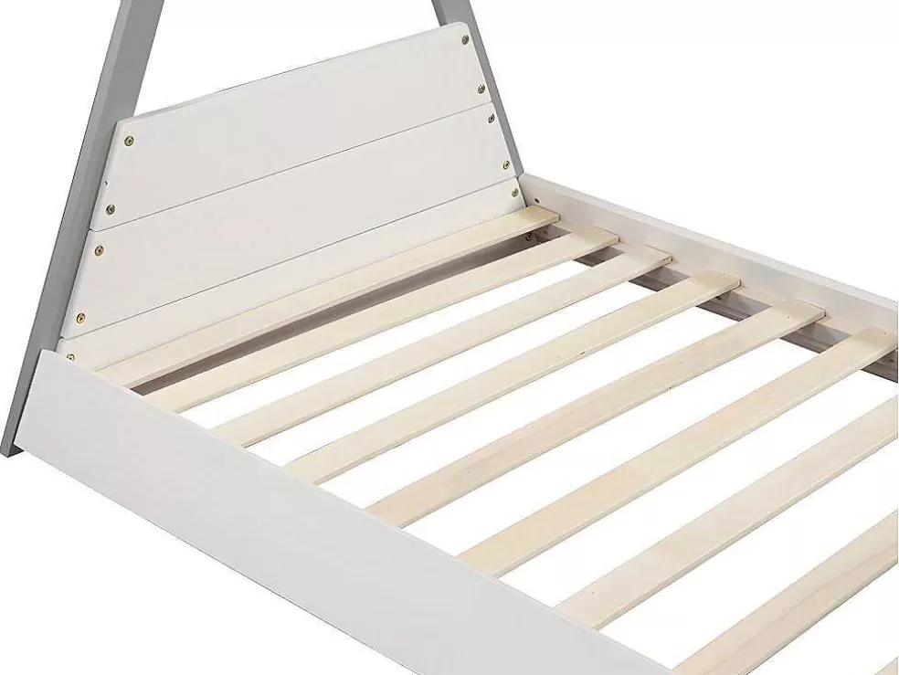 Vente-unique Cama Tenda De 90X190 Cm Em Pinho Cor Branco E Cinza - Sioux* Cama De Criança