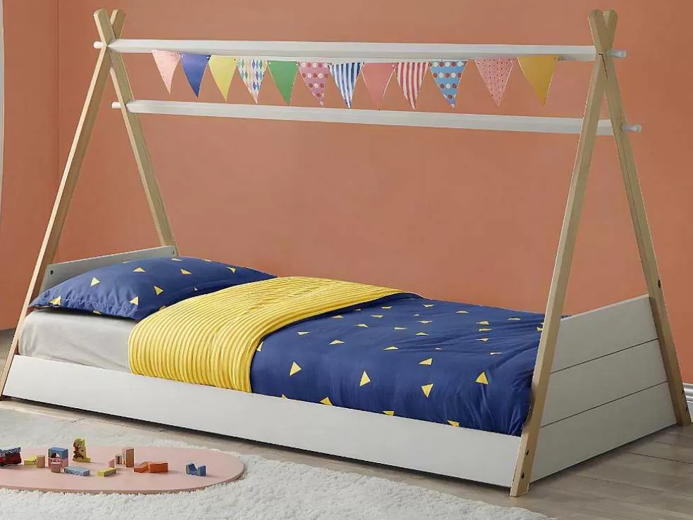 Vente-unique Cama Tenda De 90X190 Cm Em Pinho Cor Branco E Cinza - Sioux* Cama De Criança