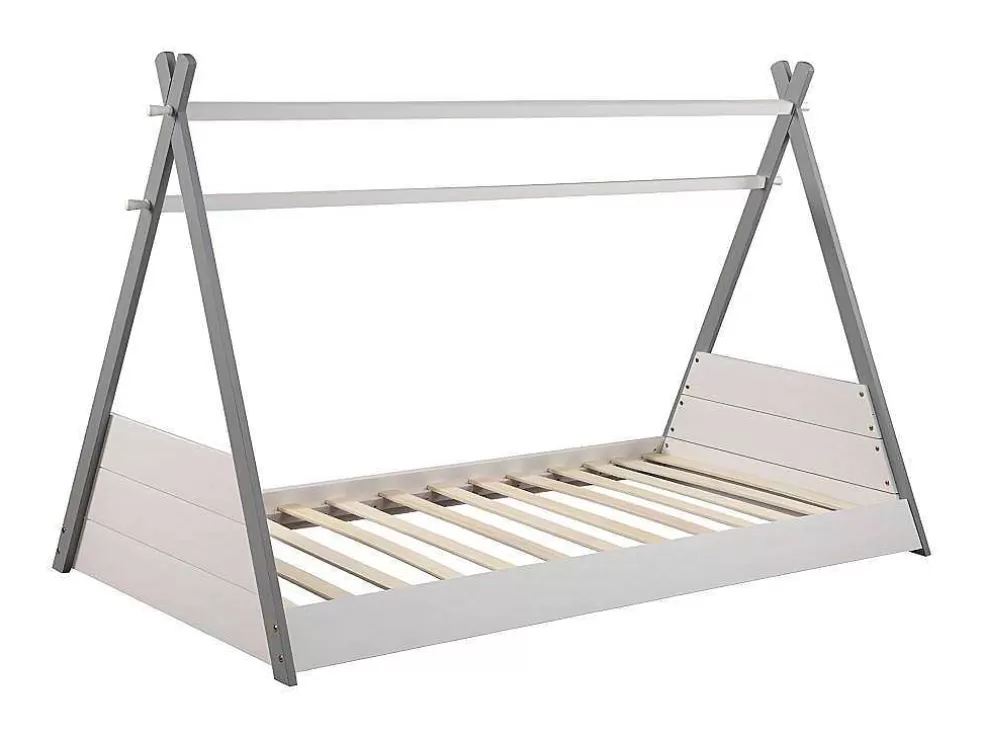 Vente-unique Cama Tenda De 90X190 Cm Em Pinho Cor Branco E Cinza - Sioux* Cama De Criança