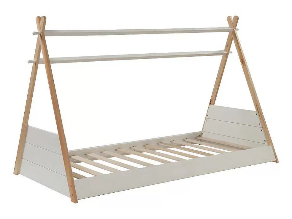 Vente-unique Cama Tenda De 90X190 Cm Em Pinho Cor Branco E Natural - Sioux* Cama De Criança