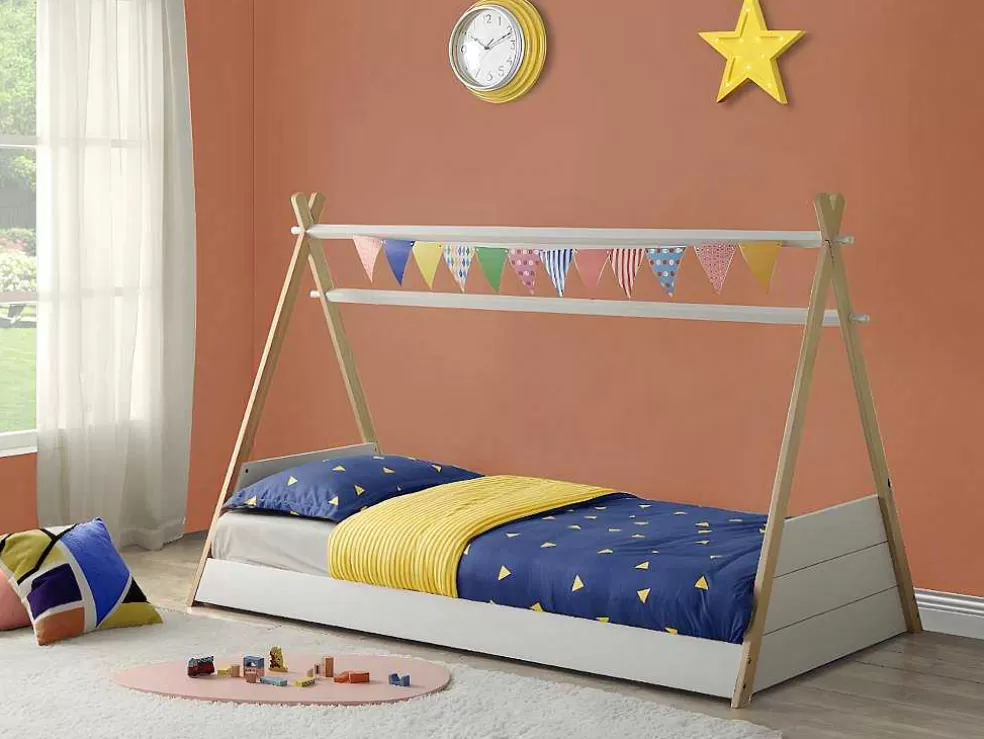Vente-unique Cama Tenda De 90X190 Cm Em Pinho Cor Branco E Natural - Sioux* Cama De Criança