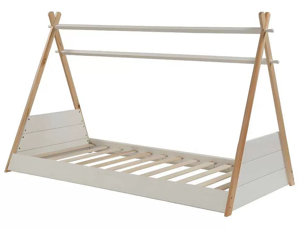 Vente-unique Cama Tenda De 90X190 Cm Em Pinho Cor Branco E Natural - Sioux* Cama De Criança