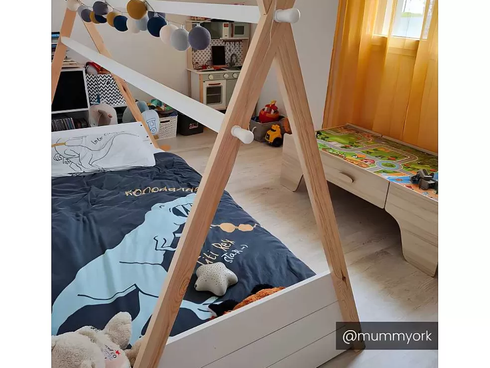 Vente-unique Cama Tenda De 90X190 Cm Em Pinho Cor Branco E Natural - Sioux* Cama De Criança