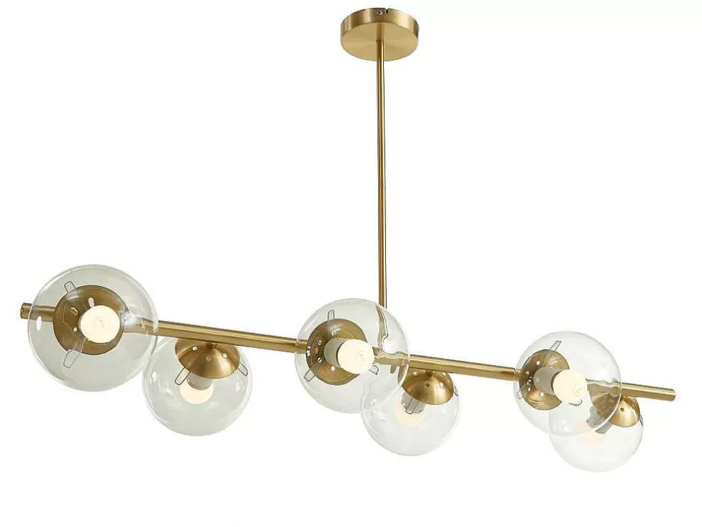 OZAIA Candeeiro De Teto Em Latao Escovado E 6 Globos Em Vidro De C. 128 Cm - Yukon* Promoções Decoração