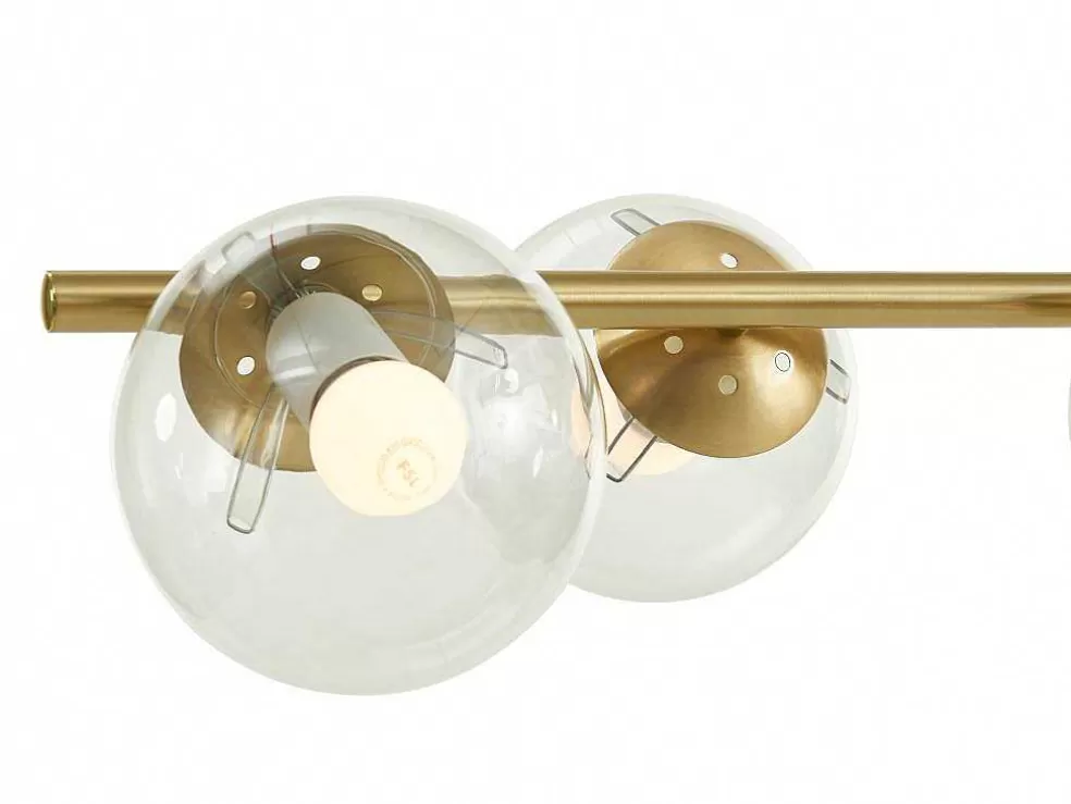 OZAIA Candeeiro De Teto Em Latao Escovado E 6 Globos Em Vidro De C. 128 Cm - Yukon* Promoções Decoração