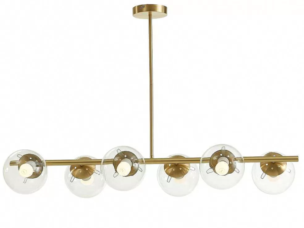 OZAIA Candeeiro De Teto Em Latao Escovado E 6 Globos Em Vidro De C. 128 Cm - Yukon* Promoções Decoração