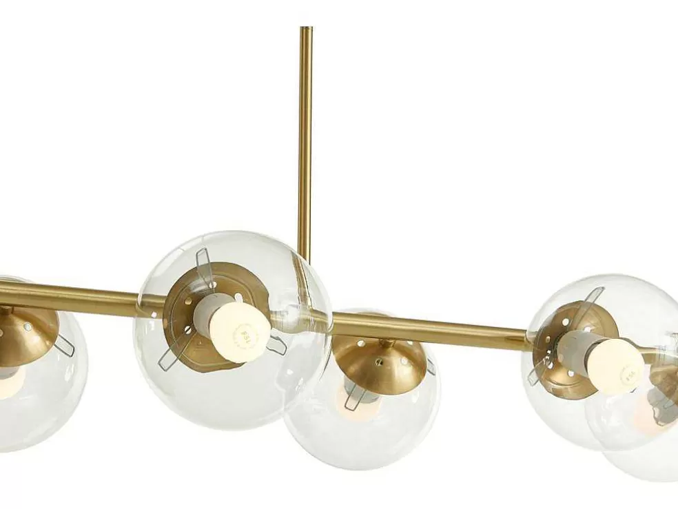 OZAIA Candeeiro De Teto Em Latao Escovado E 6 Globos Em Vidro De C. 128 Cm - Yukon* Promoções Decoração